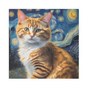 Starry Night Art With a Cat