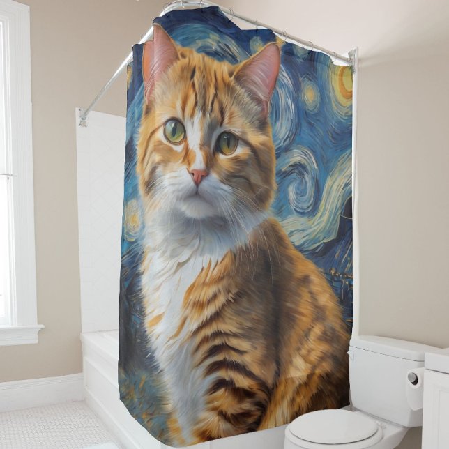 Starry Night Art With a Cat Shower Curtain (Creator Uploaded)