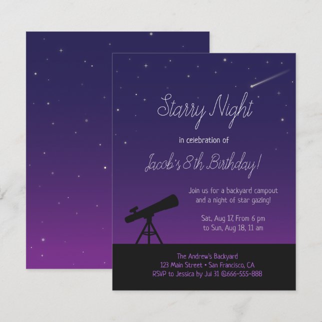 Starry Night Astronomy Kids Birthday Invitations (Front/Back)