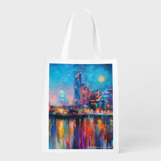 Starry night Austin downtown grocery bag reusable