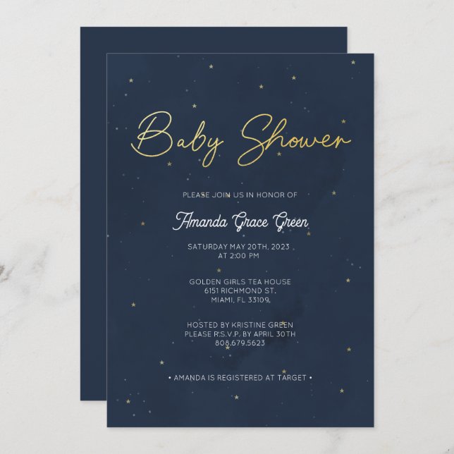 Starry Night Baby Shower Invitation (Front/Back)