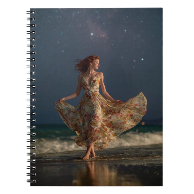 Starry Night Beach Dancing Dress Art Notebook (Front)