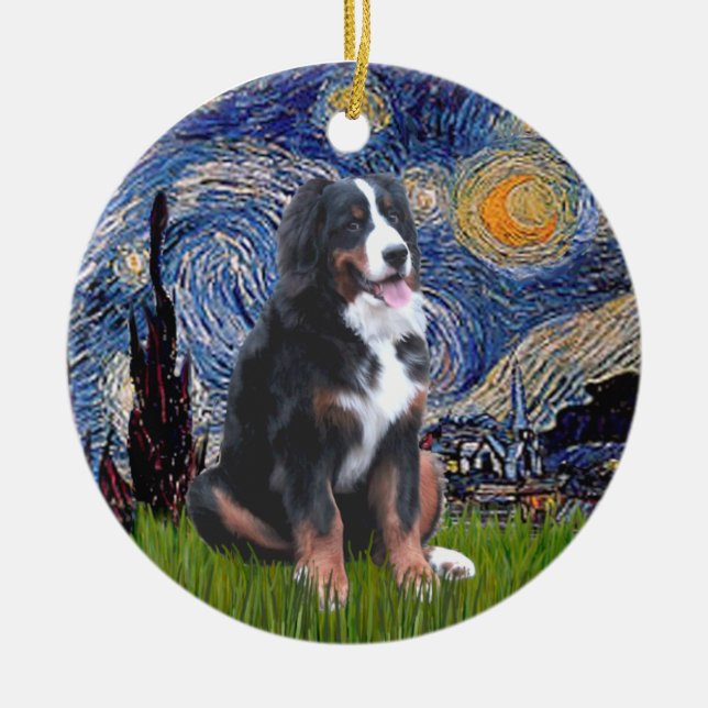 Starry Night - Bernese Mountain Dog (L) Ceramic Ornament (Front)