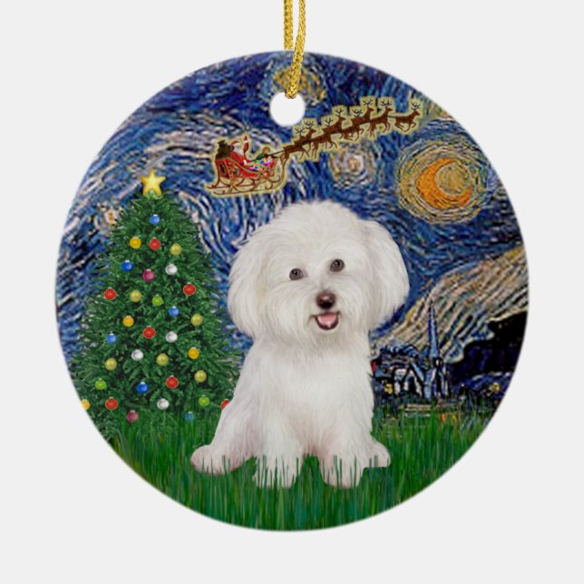 Starry Night - Bichon Frise #7 Ceramic Ornament (Front)