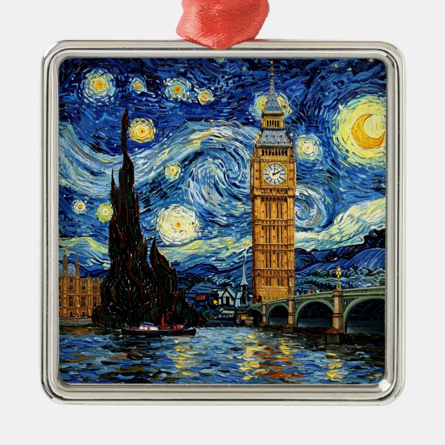 Starry Night Big Ben London England Metal Ornament (Front)