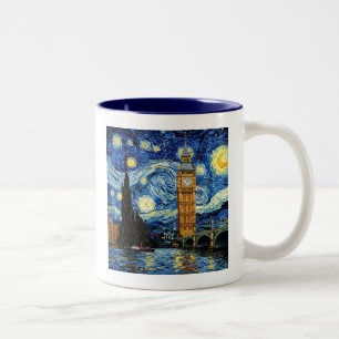 Starry Night Big Ben London England Two-Tone Coffee Mug