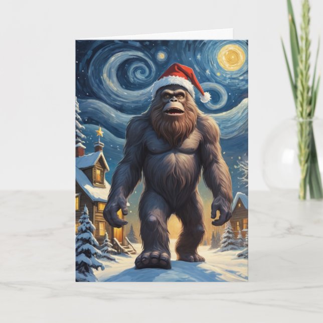 Starry Night Bigfoot Sasquatch Christmas Custom  Card (Front)