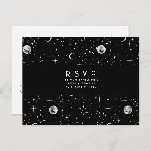 Starry Night Black and Silver Wedding RSVP Postcard