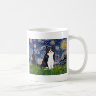 Starry Night - Black and White Cat Coffee Mug