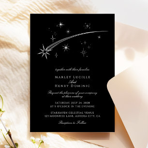 Starry Night Black and White Celestial Wedding Invitation