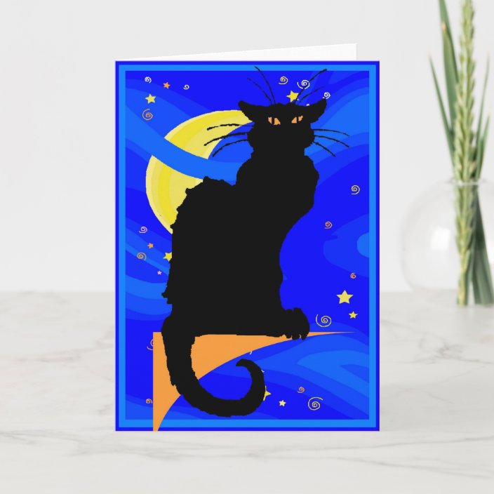 Starry Night Black Cat Card | Zazzle.com