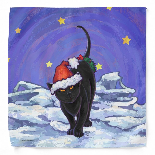 Starry Night Black Cat Christmas Bandana (Front)