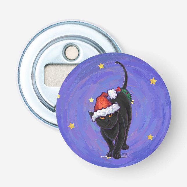 Starry Night Black Cat Christmas Bottle Opener (Front)