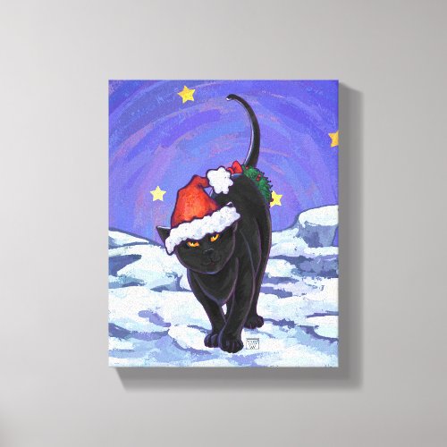 Starry Night Black Cat Christmas Canvas Print