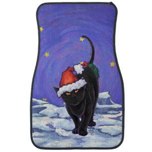 Starry Night Black Cat Christmas Car Mat