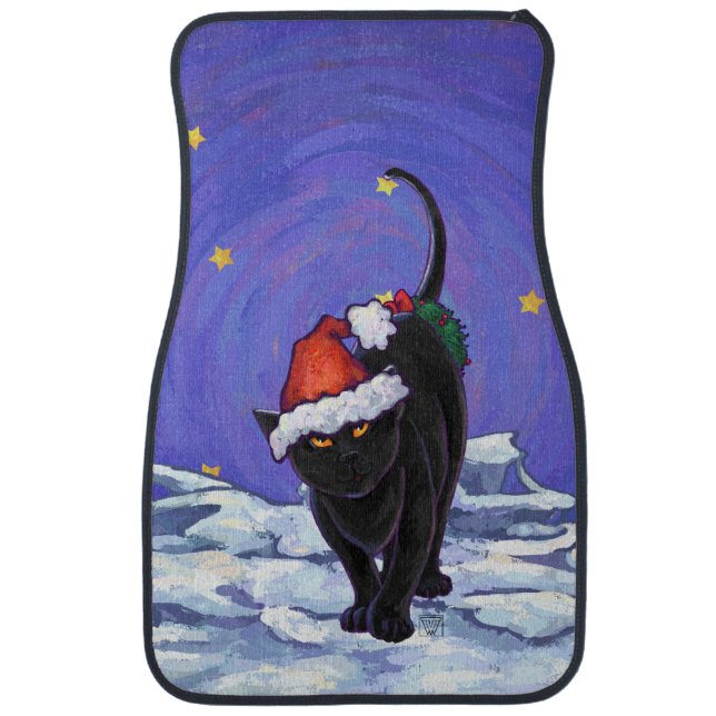 Starry Night Black Cat Christmas Car Mat (Front)