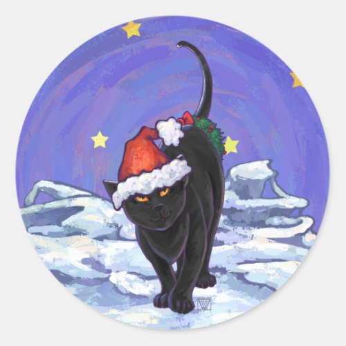 Starry Night Black Cat Christmas Classic Round Sticker