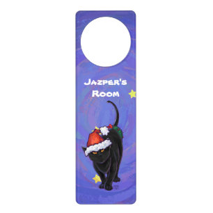 Starry Night Black Cat Christmas Door Hanger