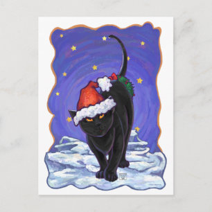 Starry Night Black Cat Christmas Holiday Postcard