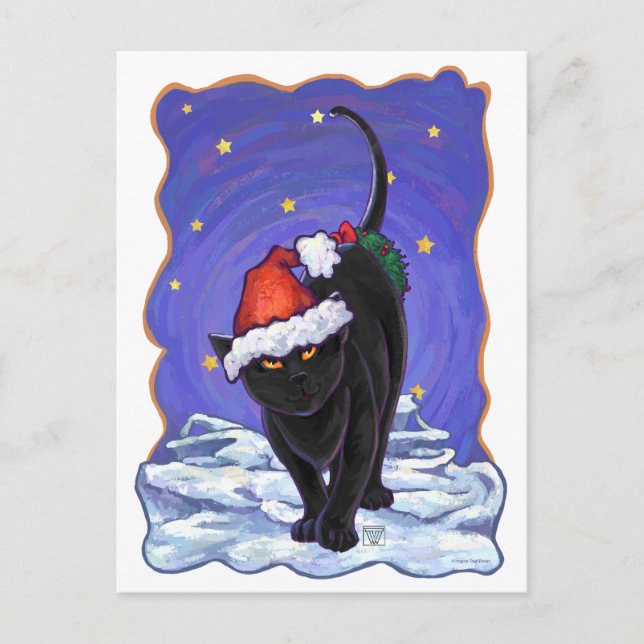 Starry Night Black Cat Christmas Holiday Postcard (Front)