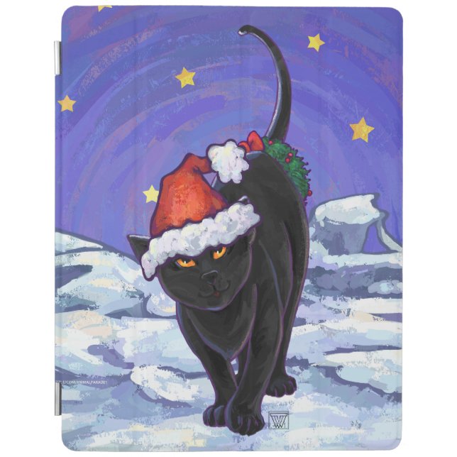 Starry Night Black Cat Christmas iPad Smart Cover (Front)
