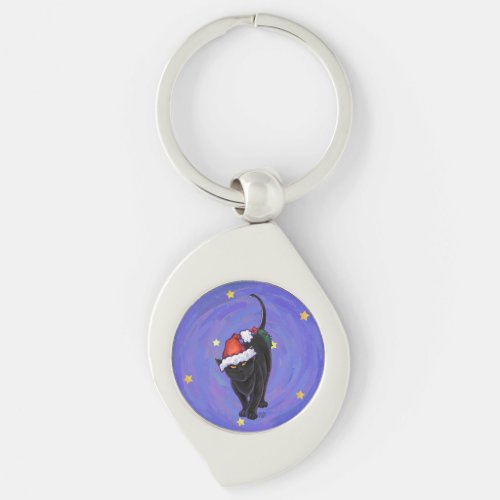 Starry Night Black Cat Christmas Keychain