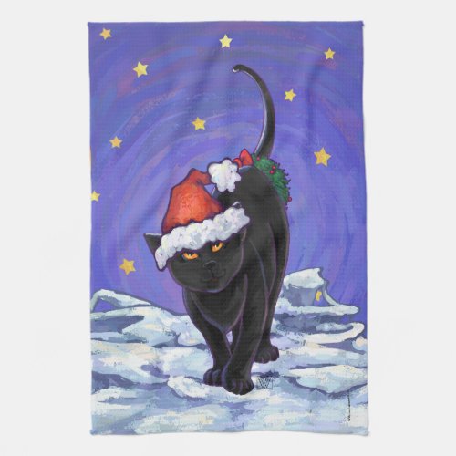 Starry Night Black Cat Christmas Kitchen Towel
