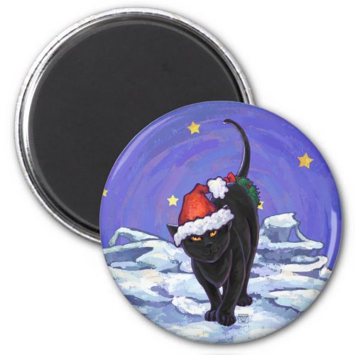 Starry Night Black Cat Christmas Magnet
