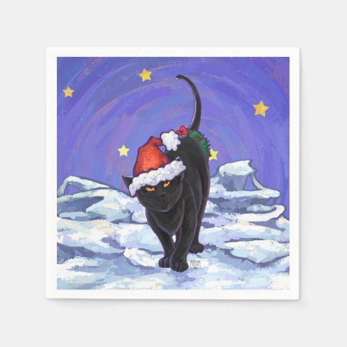 Starry Night Black Cat Christmas Paper Napkins