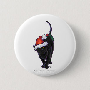 Starry Night Black Cat Christmas Pinback Button