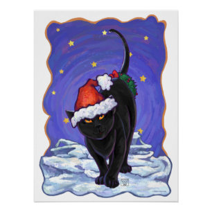 Starry Night Black Cat Christmas Poster