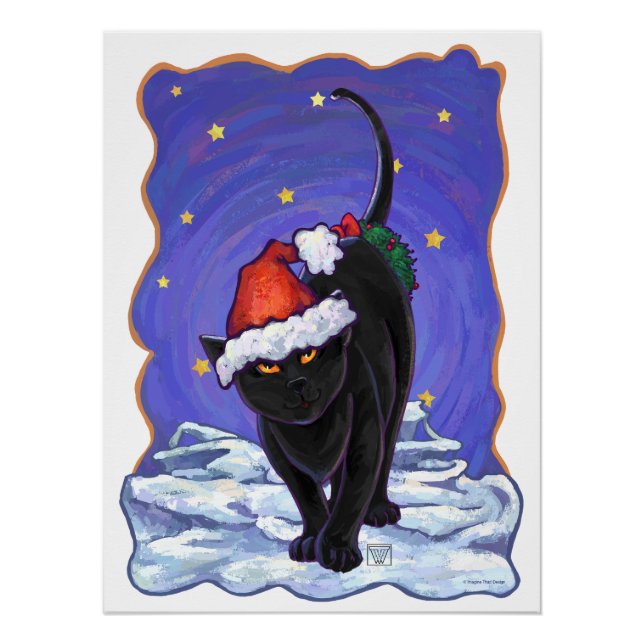 Starry Night Black Cat Christmas Poster (Front)