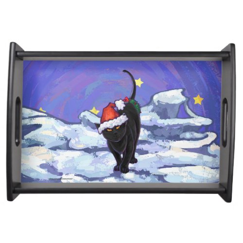 Starry Night Black Cat Christmas Serving Tray