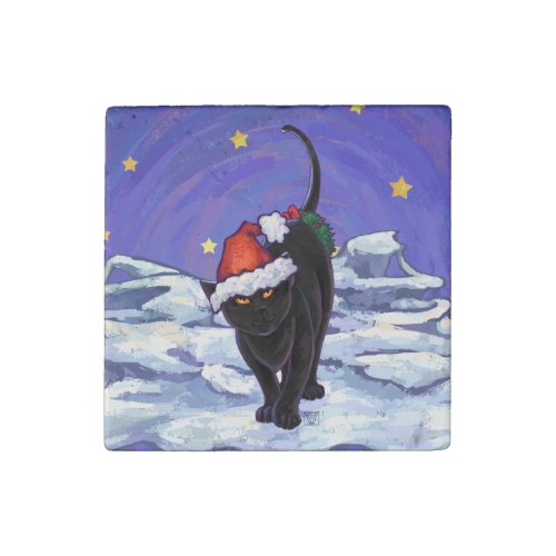Starry Night Black Cat Christmas Stone Magnet