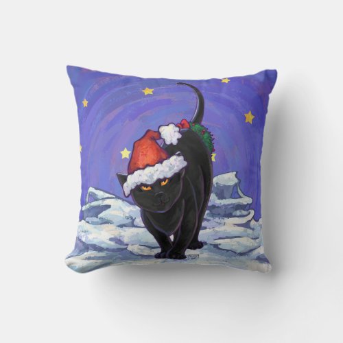 Starry Night Black Cat Christmas Throw Pillow