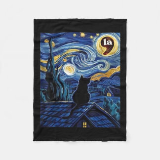 Starry Night Black Cat Comma La Kamala Harris 2  Fleece Blanket