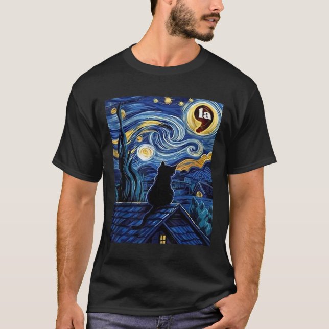 Starry Night Black Cat Comma La Kamala Harris 2  T-Shirt (Front)