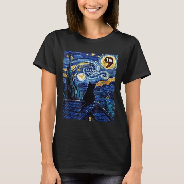 Starry Night Black Cat Comma La Kamala Harris  T-Shirt (Front)