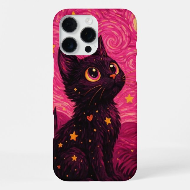 Starry Night Black Cat iPhone 17 Pro Max Case (Back)