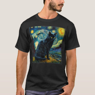 Starry Night Black Cat, Van Gogh Black Cat, Cat Mo T-Shirt