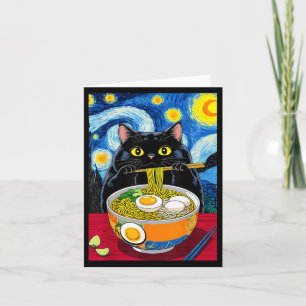 Starry Night Black Fat Cat Ramen Funny Black Fat C Card
