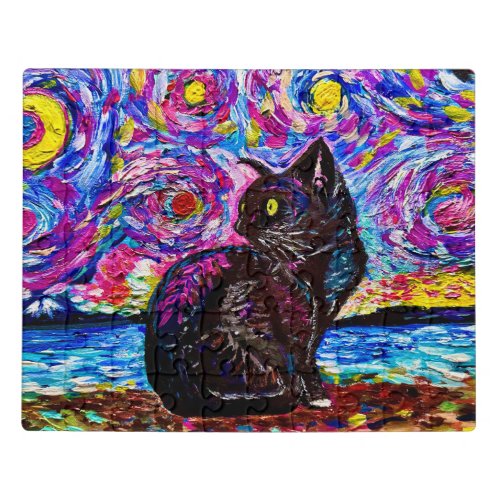 Starry Night Black Kitty Cat Puzzle