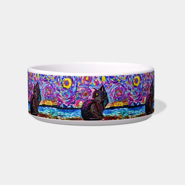 Starry Night Black Kitty Ceramic Food Bowl (Right)