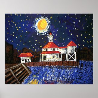 Starry Night Black Lighthouse