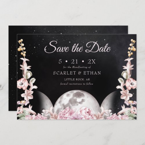 Starry Night Black  Pink Triple Moon Handfasting Save The Date