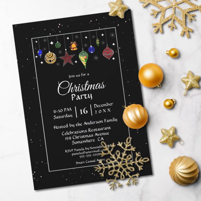 Starry Night Black White Border Christmas Party Invitation (Creator Uploaded)