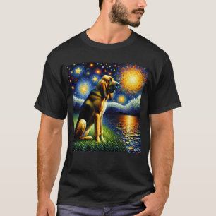 Starry Night Bloodhound Dog Van Gogh Lover T-Shirt