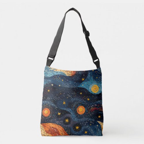 Starry Night Blue and Orange  Crossbody Bag