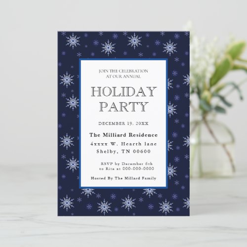 Starry night blue and white snow invitation