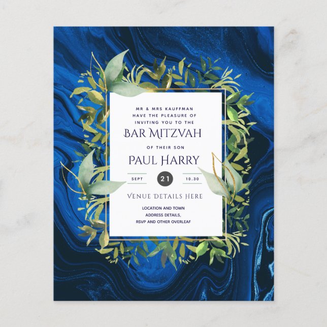 Starry Night Blue Bar Bat Mitzvah Invitations Flyer (Front)